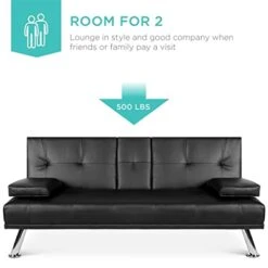 FLOYINM Leather Upholstered Convertible Sofa Bed Futon W/ 2 Cupholders Comfortable Simple Assembly (Color : E) -Best Furniture Store 41DK0LS2Z2L