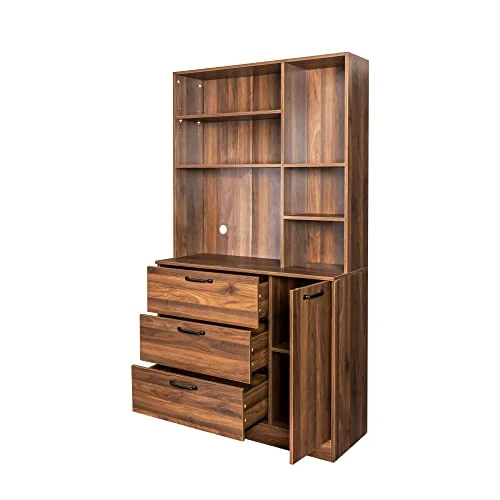 Royard Oaktree Large Kitchen Pantry Storage Cabinet With Drawers & Open Shelves Tall Freestanding Cupboard With Microwave Stand & Hutch Multi-Functional Cabinet For Kitchen Dining Room Office,Walnut 2 Royard Oaktree Large Kitchen Pantry Storage Cabinet With Drawers & Open Shelves Tall Freestanding Cupboard With Microwave Stand & Hutch Multi-Functional Cabinet For Kitchen Dining Room Office,Walnut - Image 2