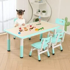 HAPPYMATY Kids Table And 4 Chairs Set, Children Study Desk, Toddler Activity Table, Height Adjustable Desk Painting Desktop Toddler Furniture 18 HAPPYMATY Kids Table And 4 Chairs Set, Children Study Desk, Toddler Activity Table, Height Adjustable Desk Painting Desktop Toddler Furniture -Best Furniture Store 41DNH8amw3L. AC