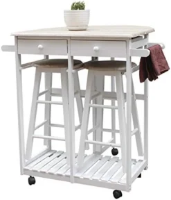 ANTSKU 3Pcs Drop Leaf Table, Rolling Kitchen Tables For Small Spaces, Space Saving Dining Table Set For 2, Natural -Best Furniture Store 41DR4hUkopL. AC