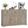 Keyluv Buffet Cabinet Storage Kitchen Cabinet Sideboard Farmhouse Buffet Server Bar Wine Cabinet With 3 Drawers & 3 Doors Adjustable Shelves Console Table For Dining Living Room Cupboard, Grey Wash