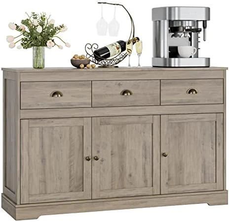 Keyluv Buffet Cabinet Storage Kitchen Cabinet Sideboard Farmhouse Buffet Server Bar Wine Cabinet With 3 Drawers & 3 Doors Adjustable Shelves Console Table For Dining Living Room Cupboard, Grey Wash 5 Keyluv Buffet Cabinet Storage Kitchen Cabinet Sideboard Farmhouse Buffet Server Bar Wine Cabinet With 3 Drawers & 3 Doors Adjustable Shelves Console Table For Dining Living Room Cupboard, Grey Wash - Image 5
