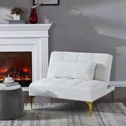 Modern Convertible Futon Sofa Bed Couch With Gold Metal Legs, Futon Sleeper Couch Daybed Single Chair With Teddy Fabric & Pillow For Apartment Office Small Space Living Room (White Teddy) 16 Modern Convertible Futon Sofa Bed Couch With Gold Metal Legs, Futon Sleeper Couch Daybed Single Chair With Teddy Fabric & Pillow For Apartment Office Small Space Living Room (White Teddy) -Best Furniture Store 41DY5JuATL. AC