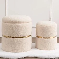 Furnimart Round Bronzing Velvet Storage Ottoman,Vanity Stool Chair,Upholstered Foot Rest Stool With Gold Plating Band For Living Room Or Bedroom,Pack Of 2 -Best Furniture Store 41DYhdQ1XyL. AC