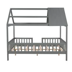 GAOWEI Full Size House Bed,Full Wood House Bed Frame,Full Size Bed With Roof,Chimney And Fence For Kids,Teens,Girls,Boys,Full Size House Bed For Kids (House Bed-Gray) -Best Furniture Store 41DgBXwvbAL