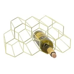 HOMOKUS Wine Rack Countertop Metal Wine Holder 9 Bottles Tabletop Wine Rack Storage Wine Shelf Portable Wine Cabinet Freestanding Wine Holder For Bar Counter Restaurant Table And Living Room (Gold)