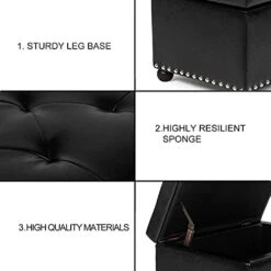 Furnistar 24” Rectangular Faux-Leather Storage Ottoman Bench For Bedroom/Living Room,Black -Best Furniture Store 41DmIsU5W2S