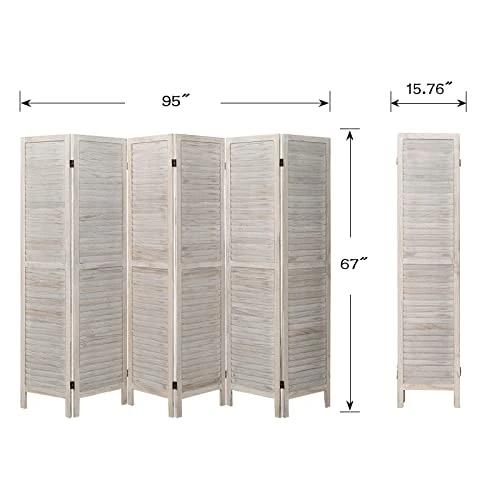 Room Divider 6 Panel, Wooden Room Divider Wall, 6 Panel Folding Privacy Screens, Freestanding Room Partition For Office Kitchen Bedroom Balcony (White) 3 Room Divider 6 Panel, Wooden Room Divider Wall, 6 Panel Folding Privacy Screens, Freestanding Room Partition For Office Kitchen Bedroom Balcony (White) - Image 3
