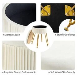 Velvet Storage Ottoman Foot Rest, Upholstered Pleated Round Footrest Vanity Stool With Metal Legs, Coffee Table Top Cover, Modern Accent Stools,Makeup Footstool, Suitable For Living Room And Bedroom 19 Velvet Storage Ottoman Foot Rest, Upholstered Pleated Round Footrest Vanity Stool With Metal Legs, Coffee Table Top Cover, Modern Accent Stools,Makeup Footstool, Suitable For Living Room And Bedroom -Best Furniture Store 41E2cZWfiYS