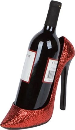 Hilarious Home 8.5" X 7"H High Heel Wine Bottle Holder - Stylish Conversation Starter Wine Rack (Red Glitter)