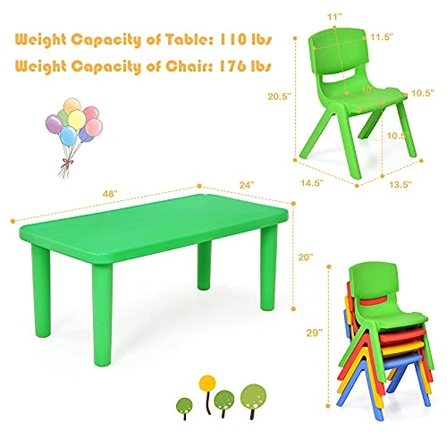 GENERIC BETTARY Kids Table And 4 Chair Set, Educational Learn Set W/Rectangular Table & Stackable Colorful Chairs, Durable Plastic Learn And Play Set For Playroom Daycare, Kindergarten 7 GENERIC BETTARY Kids Table And 4 Chair Set, Educational Learn Set W/Rectangular Table & Stackable Colorful Chairs, Durable Plastic Learn And Play Set For Playroom Daycare, Kindergarten - Image 7