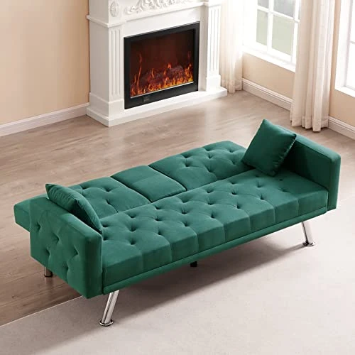 GENERIC Loveseat Linen Convertible Sofa And Daybed Futon Sleeper Bed With Cup Holder Design Green Casual Glam Solid Fabric Manual Recline 1 GENERIC Loveseat Linen Convertible Sofa And Daybed Futon Sleeper Bed With Cup Holder Design Green Casual Glam Solid Fabric Manual Recline