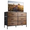 Wide Dresser With 6 Drawers, TV Stand For 50" TV, Entertainment Center With Metal Frame, Wooden Top, Fabric Storage Dresser For Bedroom, Hallway, Entryway, Rustic Brown Wood Grain Print