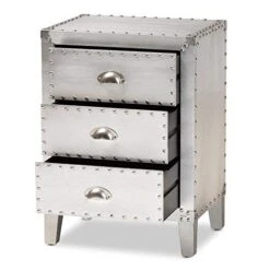 BOWERY HILL Contemporary Silver Metal 3-Drawer Nightstand -Best Furniture Store 41EYbibtKmL