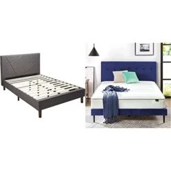 Judy Upholstered Platform Bed Frame, Full & 8 Inch Foam And Spring Mattress/CertiPUR-US Certified Foams/Mattress-in-a-Box, Full