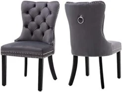 Civama Dining Chairs Set Of 6, Velvet Nikki Collection Dining Room Chair Upholstered Modern Luxury Tufted With Nailhead Trim Back Pull Ring Solid Wooden Legs, Beige -Best Furniture Store 41EveTl71cL. AC