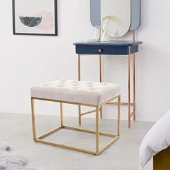 AWQM Tufted Ottoman Bench,Velvet Upholstered Seat,Footrest Chair,Rectangle Vanity Stool With Golden Metal Frame,Perfect For Dressing Room,Living Room,Entryway Or Bedroom,Beige… -Best Furniture Store 41ExZ3qr0SS