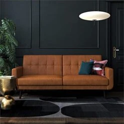 Allora Modern Adjustable Faux Leather Futon Sofa Bed In Camel Tan -Best Furniture Store 41F4QRzIpKL
