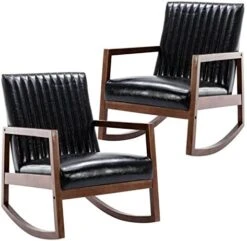 HNY Mid Century Rocking Nursery Chair With Wood Frames, Faux Leather Upholstered Farmhouse Living Room Armchair, For Living Room Bedroom, Light Brown 27 HNY Mid Century Rocking Nursery Chair With Wood Frames, Faux Leather Upholstered Farmhouse Living Room Armchair, For Living Room Bedroom, Light Brown -Best Furniture Store 41FHAbxX5JL. AC