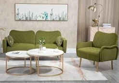 Lin-Utrend Accent Chair With Arms For Living Room,Lounge Armchair, Modern Tufted Single Chair With Gold Metal Legs Upholstered Reading Club Chair For Bedroom,Studio, Office, Powder Room(Olive) -Best Furniture Store 41FbdiAxIxL. AC