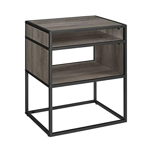 Walker Edison Industrial Modern Metal Frame Wood Rectangle Side Accent Table Set Living Room Storage Shelf End Table, 20 Inch, Grey Wash 1 Walker Edison Industrial Modern Metal Frame Wood Rectangle Side Accent Table Set Living Room Storage Shelf End Table, 20 Inch, Grey Wash