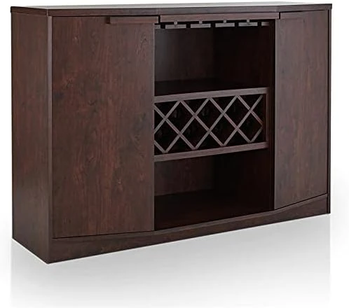 IoHOMES Annadel Contemporary Wine Buffet, Wood Sideboard With Glass Rack, Two Shelved Cabinets And Open Bottom Shelf, Vintage Walnut 8 IoHOMES Annadel Contemporary Wine Buffet, Wood Sideboard With Glass Rack, Two Shelved Cabinets And Open Bottom Shelf, Vintage Walnut - Image 8