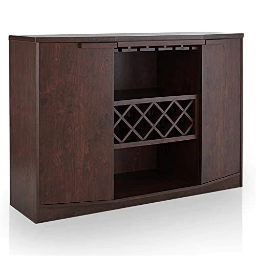 IoHOMES Annadel Contemporary Wine Buffet, Wood Sideboard With Glass Rack, Two Shelved Cabinets And Open Bottom Shelf, Vintage Walnut 1 IoHOMES Annadel Contemporary Wine Buffet, Wood Sideboard With Glass Rack, Two Shelved Cabinets And Open Bottom Shelf, Vintage Walnut