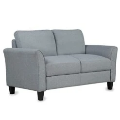 FULife Couch 53.7" Upholstered Fabric Futon Sofa Loveseat Chair With Solid Wood Legs,Modern Decor Small 2 Seaters Accent Sofá&Couch For Living Room/Bedroom/Apartment/Office/Studio/Compact Places, Grey -Best Furniture Store 41Fp8dBalBL