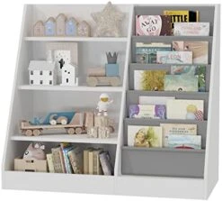 White 4 Tier Kids Wooden Bookshelf, Five Layer Sling Bookcase, Kids Storage Book Rack, Book And Toy Organizer Cabinet, Book Display, For Playroom, Bedroom, Study Living Room, Nursery,Classroom -Best Furniture Store 41Ft5a14R2L. AC