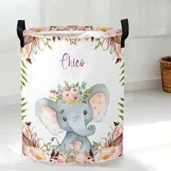 Personalized Custom Baby Elephant Blue Stars Collapsible Large Sized Clothes Hamper With Knitting Handles For Baby Girls Boys Kids Nursery Clothes Things -Best Furniture Store 41G20QKD3zL. AC