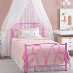 Timy Pink Kids Twin Bed Frame With Headboard And Footboard , Metal Platform Bed Frame With 12 Inch Storage Space For Boys Girls Teens Adults, No Box Spring Needed -Best Furniture Store 41G43QXnMrL
