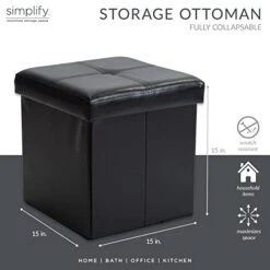 Simplify Folding Storage Ottoman, Toy Box Chest, Faux Leather,Tufted Padded Seating, Bench, Foot Rest, Stool, Single, Black -Best Furniture Store 41G4x27Z7iL
