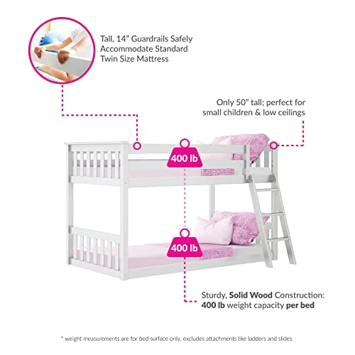 W Bunk Bed, Twin-Over-Twin Wood Bed Frame For Kids, White 2 W Bunk Bed, Twin-Over-Twin Wood Bed Frame For Kids, White - Image 2
