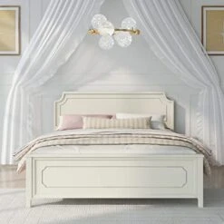 6 Pieces King Bedroom Sets, Rubber Wood King Size Platform Bed With Nightstand*2, Chest, Mirror And Dresser, Simple Style Wooden Bedroom Furniture Set For Teens Adults, Milky White -Best Furniture Store 41GI8wlGjHL