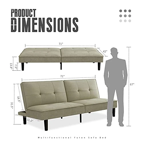 IULULU Futon Sofa Bed, Modern Convertible Armless Sleeper Couch Daybed For Studio, Apartment, Office, Small Space, Compact Living Room, Sage Grey 2 IULULU Futon Sofa Bed, Modern Convertible Armless Sleeper Couch Daybed For Studio, Apartment, Office, Small Space, Compact Living Room, Sage Grey - Image 2