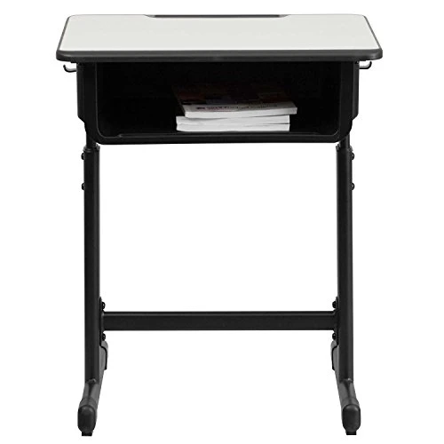 Flash Furniture Billie Student Desk With Grey Top And Adjustable Height Black Pedestal Frame 4 Flash Furniture Billie Student Desk With Grey Top And Adjustable Height Black Pedestal Frame - Image 4