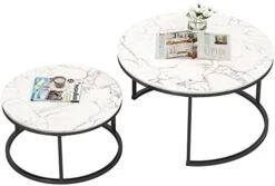 Hommoo Round 31.5" Nesting Coffee Table Set Of 2 Modern Accent Coffee Table With Walnut Wooden Top And Black Metal Frame For Living Room Small Space Easy Assembly -Best Furniture Store 41GWrvbWJVL. AC