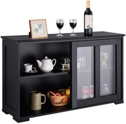 Giantex Buffet Sideboard, Wood Credenza With Sliding Doors, Storage Cabinet With Adjustable Shelf, Modern Console Table, Kitchen Cupboard, Buffet Pantry, Living Room Dining Room Furniture (Black) -Best Furniture Store 41GaIoymJL. AC