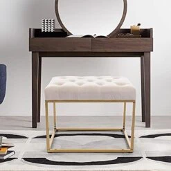 AWQM Tufted Ottoman Bench,Velvet Upholstered Seat,Footrest Chair,Rectangle Vanity Stool With Golden Metal Frame,Perfect For Dressing Room,Living Room,Entryway Or Bedroom,Beige… -Best Furniture Store 41GdPUFvv7S. AC