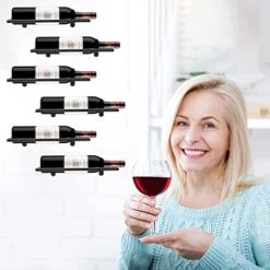 YALINKA Metal Wall Mounted Wine Racks, Hanging Wine Bottle Display Organizer Holder With Screws, Beverages Liquor Bottles Storage Shelf For Home Kitchen Bar Decor (Black 9) -Best Furniture Store 41GlrdMsZVL