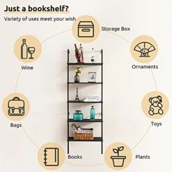 APICIZON 5 Tier Ladder Shelf, Industrial Wall Shelf With Wood Shelves And Stable Metal Frame, Open Wall Mount Bookcases, Display Shelves, Plant Flower Rack For Home Office, Balcony, Bathroom, Black -Best Furniture Store 41GowN6LyjL