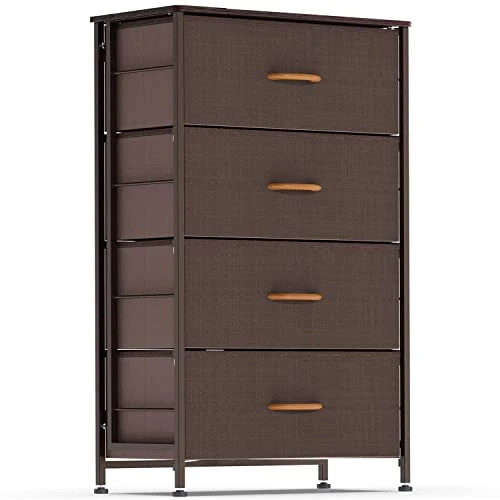 Fabric Dresser For Bedroom, Vertical Dresser Storage Tower, Steel Frame, Wood Top, Easy Pull Textured Fabric Bins, Organizer Unit For Bedroom, Hallway, Entryway, Closets, 4 Drawers, Coffee 1 Fabric Dresser For Bedroom, Vertical Dresser Storage Tower, Steel Frame, Wood Top, Easy Pull Textured Fabric Bins, Organizer Unit For Bedroom, Hallway, Entryway, Closets, 4 Drawers, Coffee