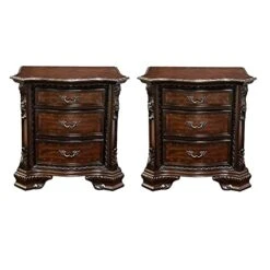 Home Square Cheston Traditional 3 Drawer Solid Wood Nightstand In Brown Cherry Set Of 2