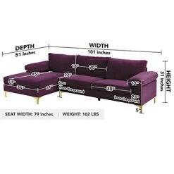 Casa Andrea Milano Modern Large Velvet Fabric Sectional Sofa Couch With Extra Wide Chaise Lounge With Golden Legs, L Shaped, Purple 8 Casa Andrea Milano Modern Large Velvet Fabric Sectional Sofa Couch With Extra Wide Chaise Lounge With Golden Legs, L Shaped, Purple -Best Furniture Store 41GvMx5s4qL