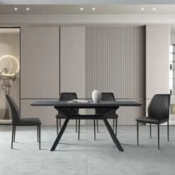 Jiexi Extendable Dining Table Set For 6-8, Rectangular MDF Slate Stone Color Top With 6 Faux Leather Dining, Modern Kitchen Table With Extension Leaf, Extendable 55'' To 71'' For Kitchen Restaurant 24 Jiexi Extendable Dining Table Set For 6-8, Rectangular MDF Slate Stone Color Top With 6 Faux Leather Dining, Modern Kitchen Table With Extension Leaf, Extendable 55'' To 71'' For Kitchen Restaurant -Best Furniture Store 41GwIZZIvmL. AC