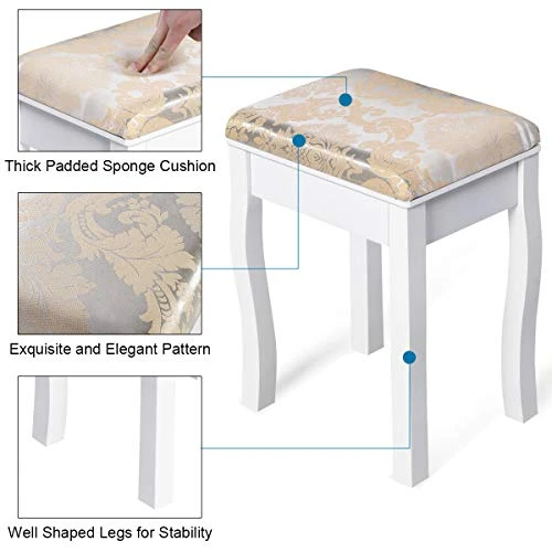 White Vanity Table Set With Stool, Dressing Table For Girls Women Mirror Makeup Table Desk Room Vanity Dresser, Large Bedroom Vanities W/Drawer 5 White Vanity Table Set With Stool, Dressing Table For Girls Women Mirror Makeup Table Desk Room Vanity Dresser, Large Bedroom Vanities W/Drawer - Image 5