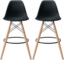 2xhome - Set Of Two (2) -Black- 25" Seat Height Molded Plastic Modern Counter Stools With Backs And Armless Natural Legs Wood Eiffel Legs Dowel-Leg 22 2xhome - Set Of Two (2) -Black- 25" Seat Height Molded Plastic Modern Counter Stools With Backs And Armless Natural Legs Wood Eiffel Legs Dowel-Leg -Best Furniture Store 41H2n8x4FxL. AC