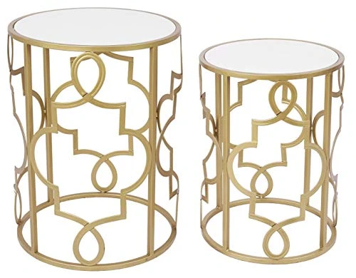 Gold&White Round Nesting Side End Tables Set Of 2 In Wooden Top, Assemble Already, Small Coffee Tables For Living Room Small Space, 16.5" D X 22" H & 14" D X 19" H 1 Gold&White Round Nesting Side End Tables Set Of 2 In Wooden Top, Assemble Already, Small Coffee Tables For Living Room Small Space, 16.5" D X 22" H & 14" D X 19" H