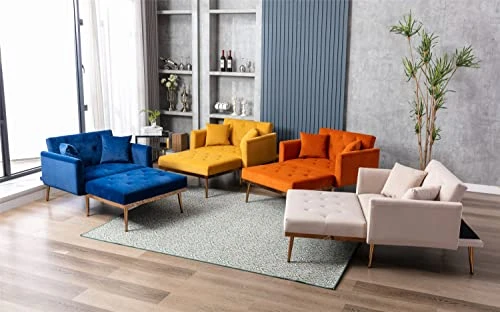 PHOYAL Velvet Chaise Lounges, Modern Tufted 2 In 1 Chaise Lounge Chair Indoor, Upholstered Sofa Recliner Lounge Chair With 3 Adjustable Angles,Convertible Sleeper Chair For Living Room Bedroom(Orange) 7 PHOYAL Velvet Chaise Lounges, Modern Tufted 2 In 1 Chaise Lounge Chair Indoor, Upholstered Sofa Recliner Lounge Chair With 3 Adjustable Angles,Convertible Sleeper Chair For Living Room Bedroom(Orange) - Image 7