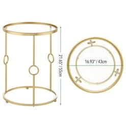 MDesign Round Metal Side/End Table With Decorative Legs, In-Lay Top, Home Decor Accent Furniture For Living Room, Bedroom - Brass/Clear Glass -Best Furniture Store 41HA4Gm1k3L